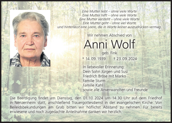 Anzeige von Anni Wolf von MGO