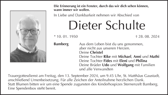 Anzeige von Dieter Schulte von MGO