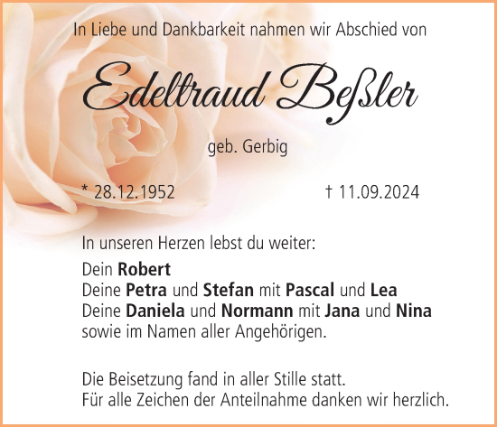 Anzeige von Edeltraud Beßler von MGO