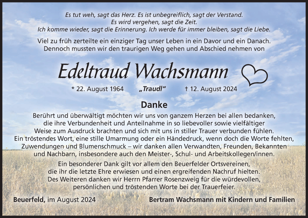  Traueranzeige für Edeltraud Wachsmann vom 07.09.2024 aus MGO