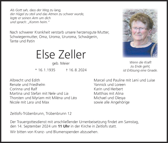 Anzeige von Else Zeller von MGO