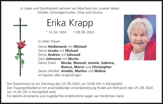Anzeige von Erika Krapp von MGO