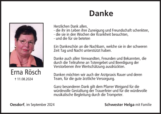 Anzeige von Erna Rösch von MGO