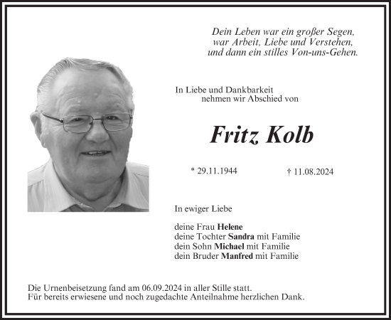Anzeige von Fritz Kolb von MGO