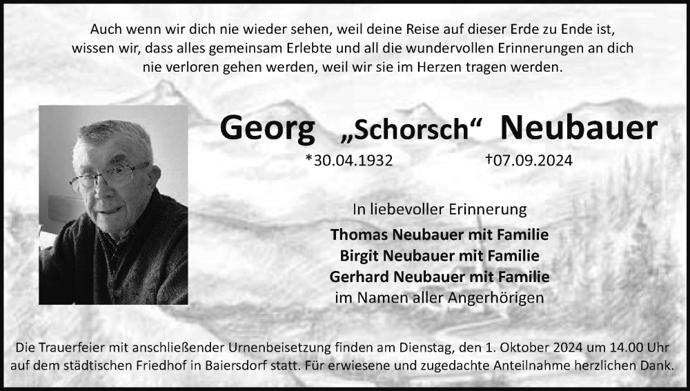  Traueranzeige für Georg Neubauer vom 21.09.2024 aus MGO
