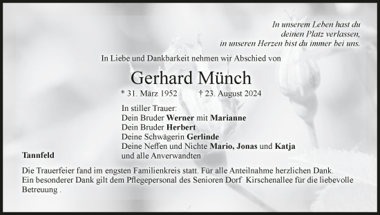 Anzeige von Gerhard Münch von MGO