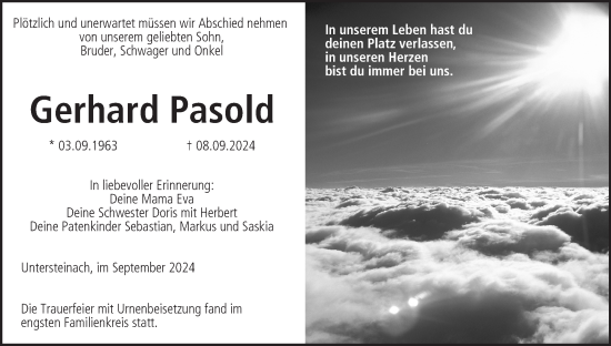 Anzeige von Gerhard Pasold von MGO