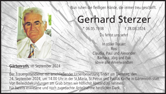 Anzeige von Gerhard Sterzer von MGO