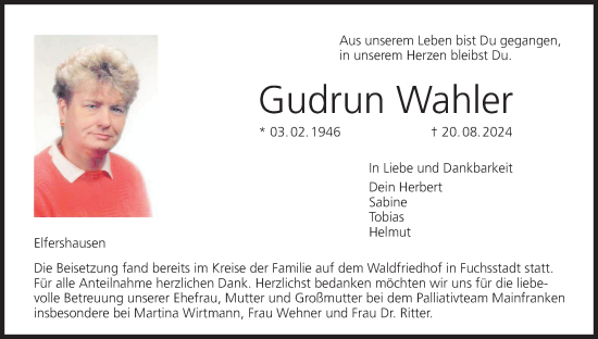 Anzeige von Gudrun Wahler von MGO
