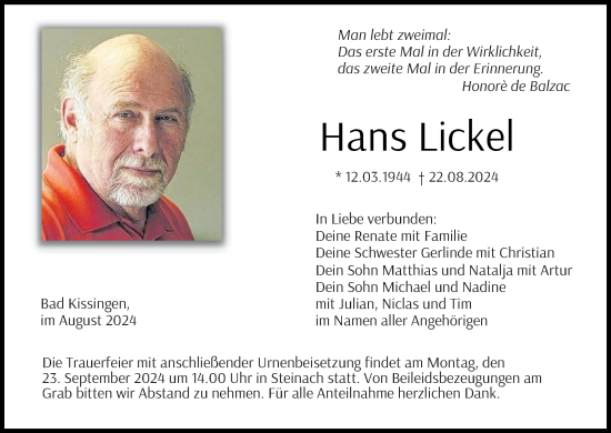 Anzeige von Hans Lickel von MGO