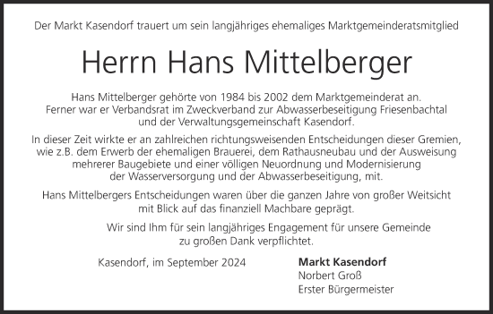 Anzeige von Hans Mittelberger von MGO