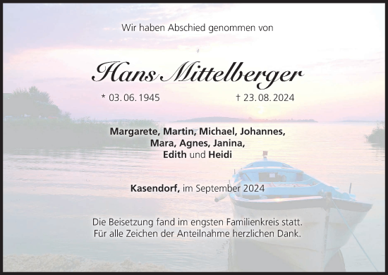 Anzeige von Hans Mittelberger von MGO