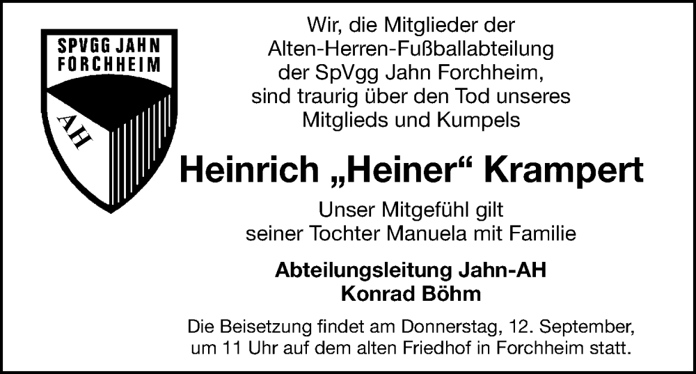  Traueranzeige für Heinrich Krampert vom 11.09.2024 aus MGO