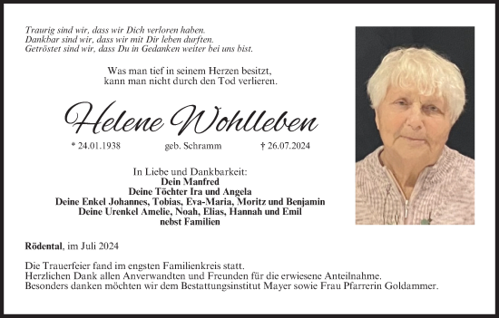 Anzeige von Helene Wohlleben von MGO