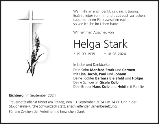 Anzeige von Helga Stark von MGO