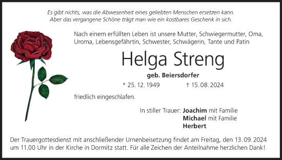 Anzeige von Helga Streng von MGO