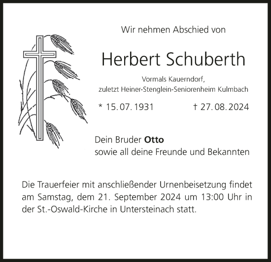 Anzeige von Herbert Schuberth von MGO