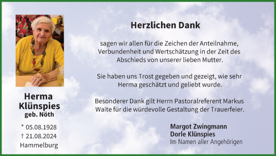 Anzeige von Herma Klünspies von MGO