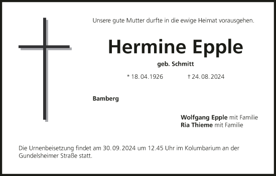 Anzeige von Hermine Epple von MGO