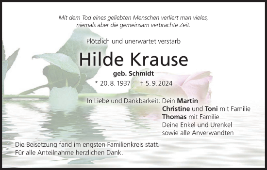Anzeige von Hilde Krause von MGO