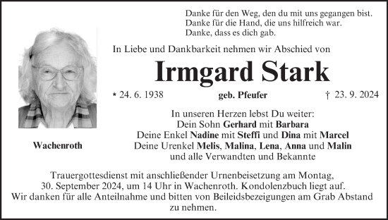 Anzeige von Irmgard Stark von MGO