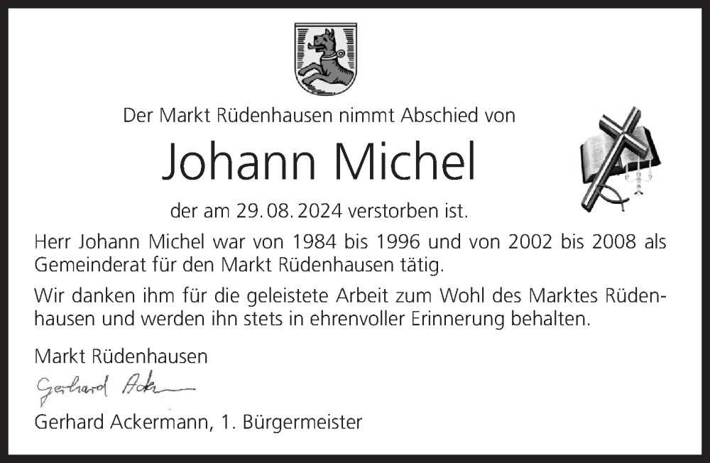  Traueranzeige für Johann Michel vom 05.09.2024 aus MGO