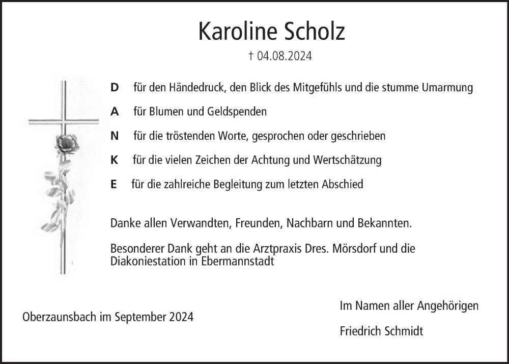  Traueranzeige für Karoline Scholz vom 28.09.2024 aus MGO