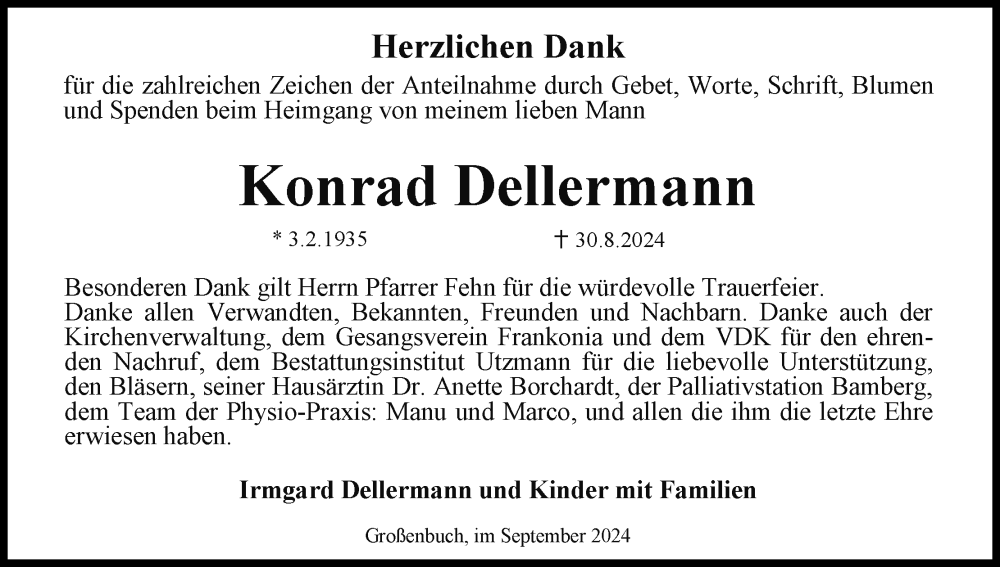  Traueranzeige für Konrad Dellermann vom 28.09.2024 aus MGO