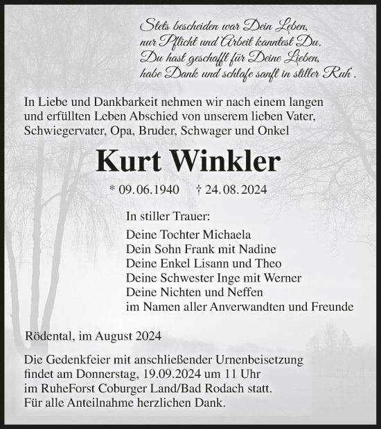 Anzeige von Kurt Winkler von MGO