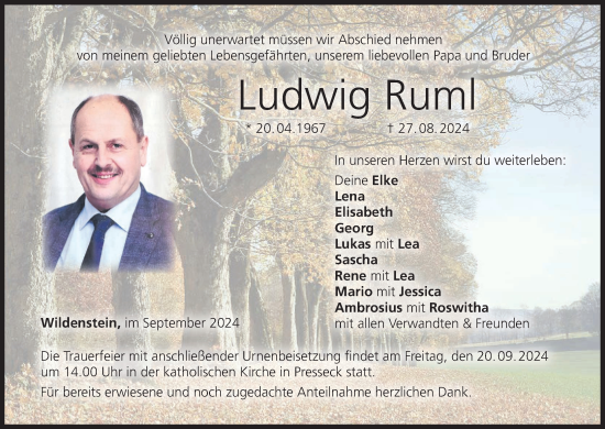 Anzeige von Ludwig Ruml von MGO