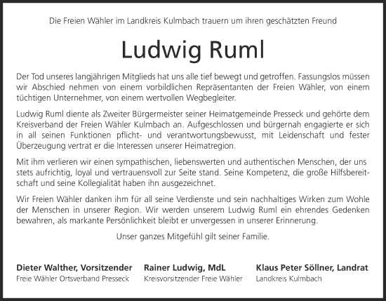 Anzeige von Ludwig Ruml von MGO