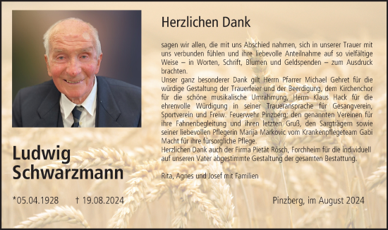 Anzeige von Ludwig Schwarzmann von MGO