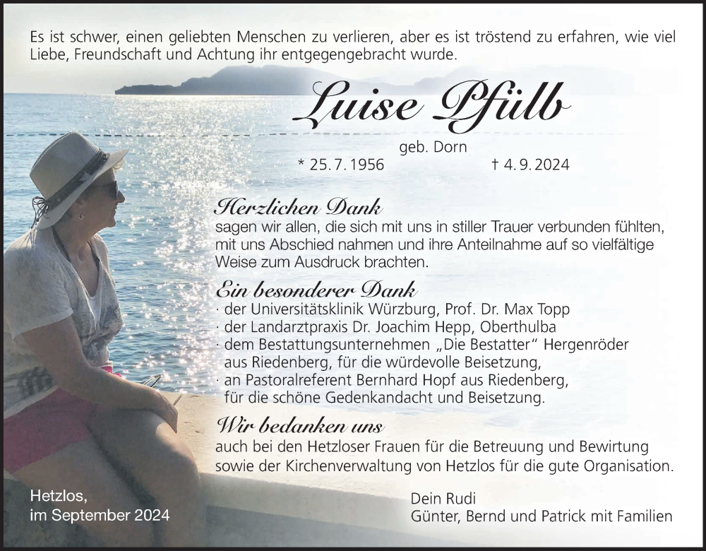  Traueranzeige für Luise Pfülb vom 21.09.2024 aus MGO