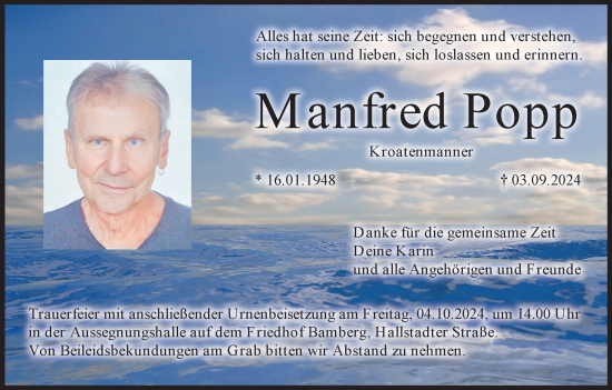 Anzeige von Manfred Popp von MGO
