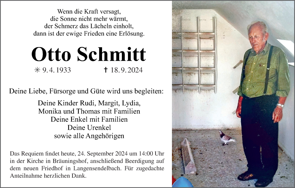  Traueranzeige für Otto Schmitt vom 24.09.2024 aus MGO