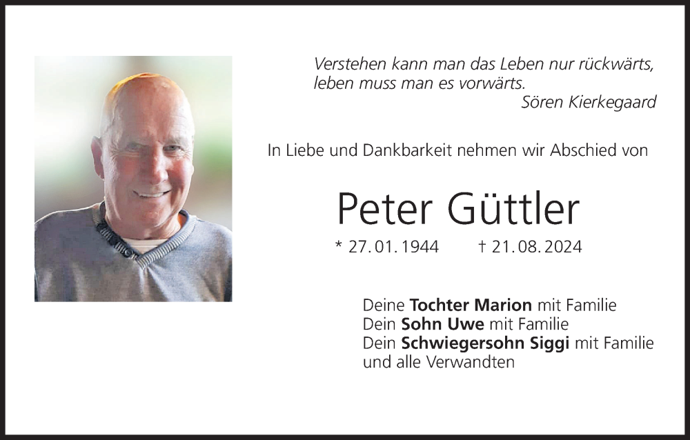  Traueranzeige für Peter Güttler vom 04.09.2024 aus MGO