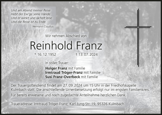 Anzeige von Reinhold Franz von MGO