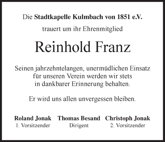 Anzeige von Reinhold Franz von MGO