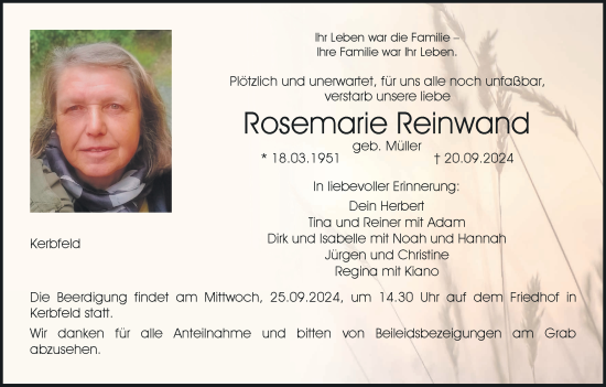 Anzeige von Rosemarie Reinwand von MGO