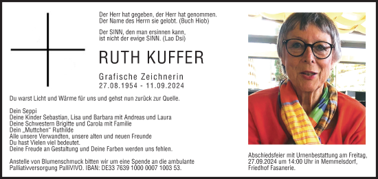 Anzeige von Ruth Kuffer von MGO