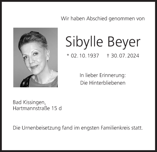 Anzeige von Sibylle Beyer von MGO