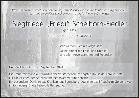 Anzeige von Siegfriede Schelhorn-Fiedler von MGO