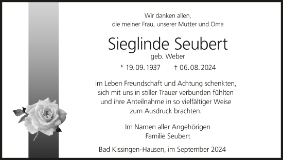 Anzeige von Sieglinde Seubert von MGO