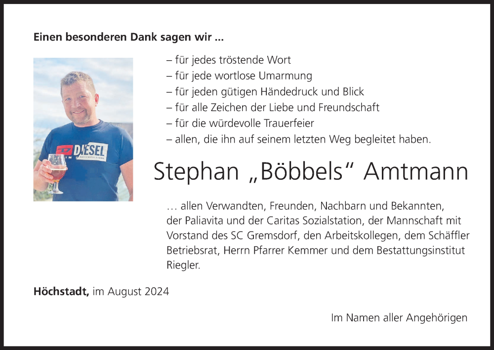  Traueranzeige für Stephan Amtmann vom 07.09.2024 aus MGO