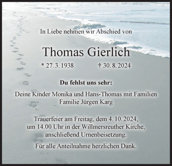 Anzeige von Thomas Gierlich von MGO