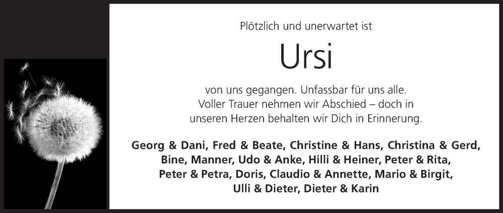  Traueranzeige für Ursi  vom 28.09.2024 aus MGO