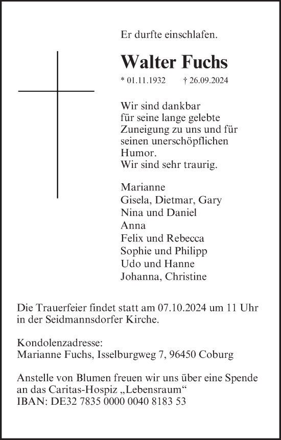 Anzeige von Walter Fuchs von MGO