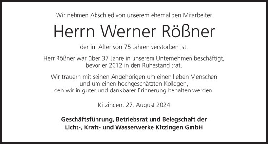 Anzeige von Werner Rößner von MGO
