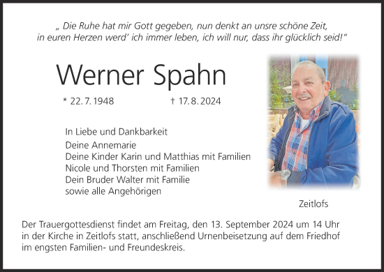 Anzeige von Werner Spahn von MGO