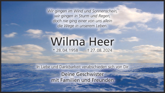 Anzeige von Wilma Heer von MGO
